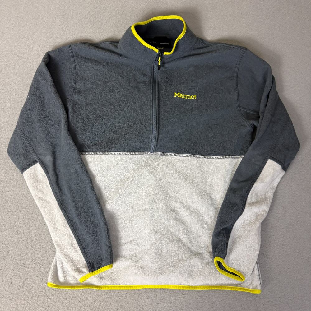 Marmot Rocklin 1/2 Zip Fleece Pullover Men's L Gray White Yellow Colorblock